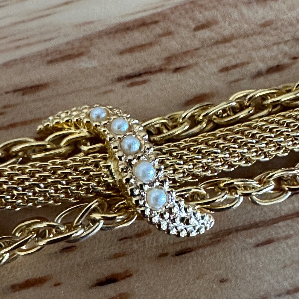 Goldette Multi Chain & Seed Pearl Bracelet, Vintage, Gold Bracelet, Pearl Gift